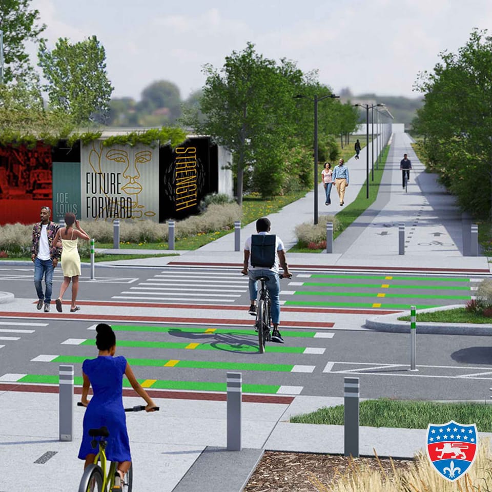 Cover image for the Three stories on one city block, Everything you wanted to know about the Joe Louis Greenway + 8 Things to know around town newsletter.