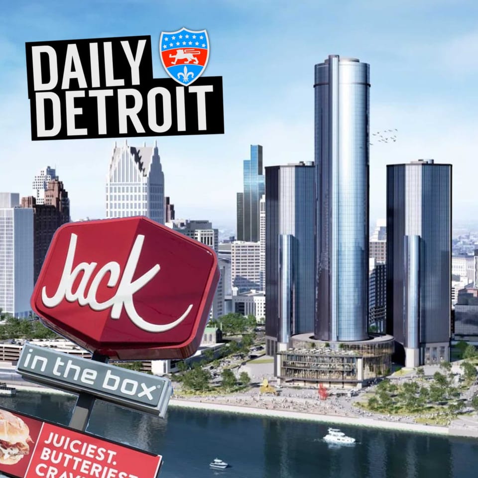 Featured image for the PODCAST: RenCen Losing Two Towers // Michigan Central Holiday Shops // Jack In The Box Returns podcast.